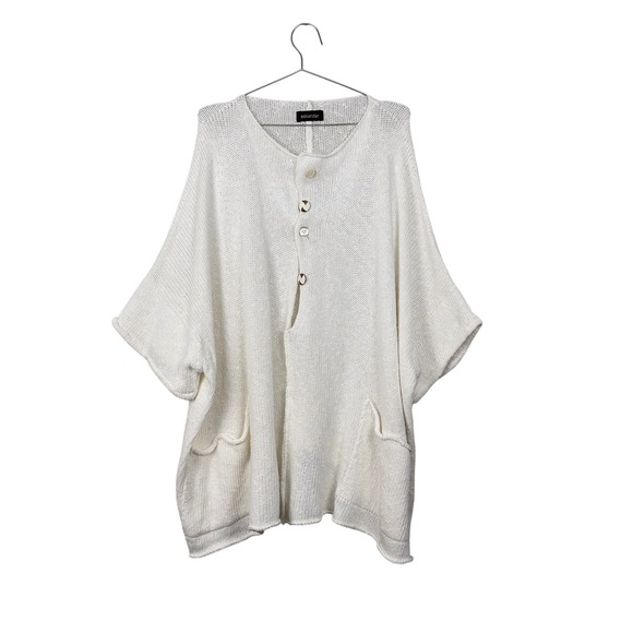eskandar Sweaters - Eskandar Cardigan Sweater Cotton Linen Oversized Knit OS Ivory Cream Lagenlook